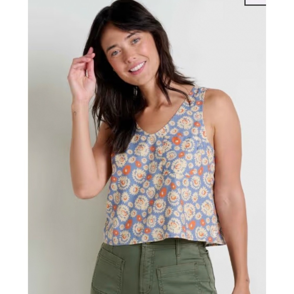 Toad & Co Taj Hemp Button Back Tank Top Sleeveless Women's Small Floral Print